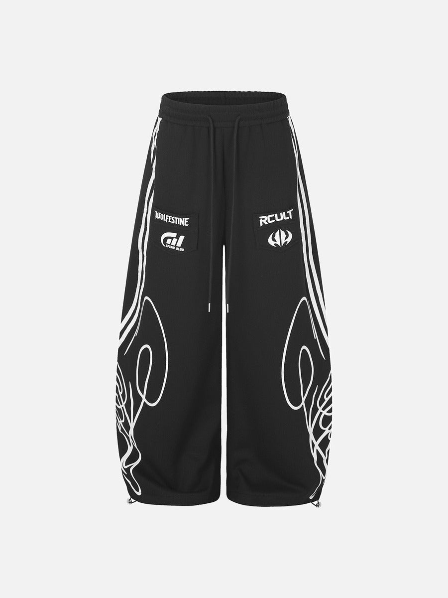 Graphic Winged Sweatpants In Black And Grey