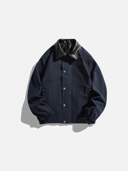 Casual jacket with a contrast collar in khaki