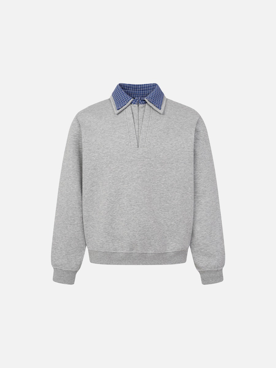 Plaid collar long-sleeve sweatshirt shown from the front