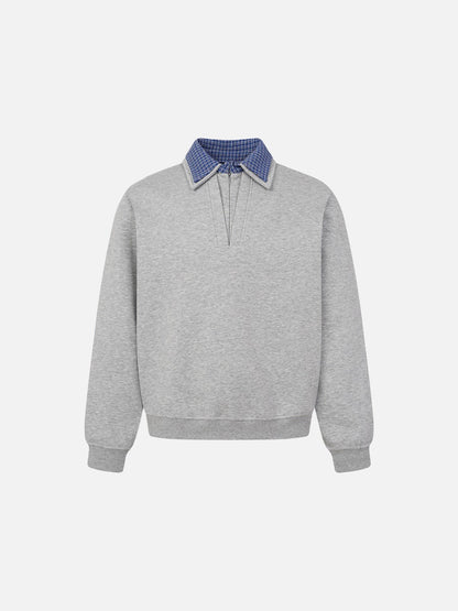 Plaid collar long-sleeve sweatshirt shown from the front