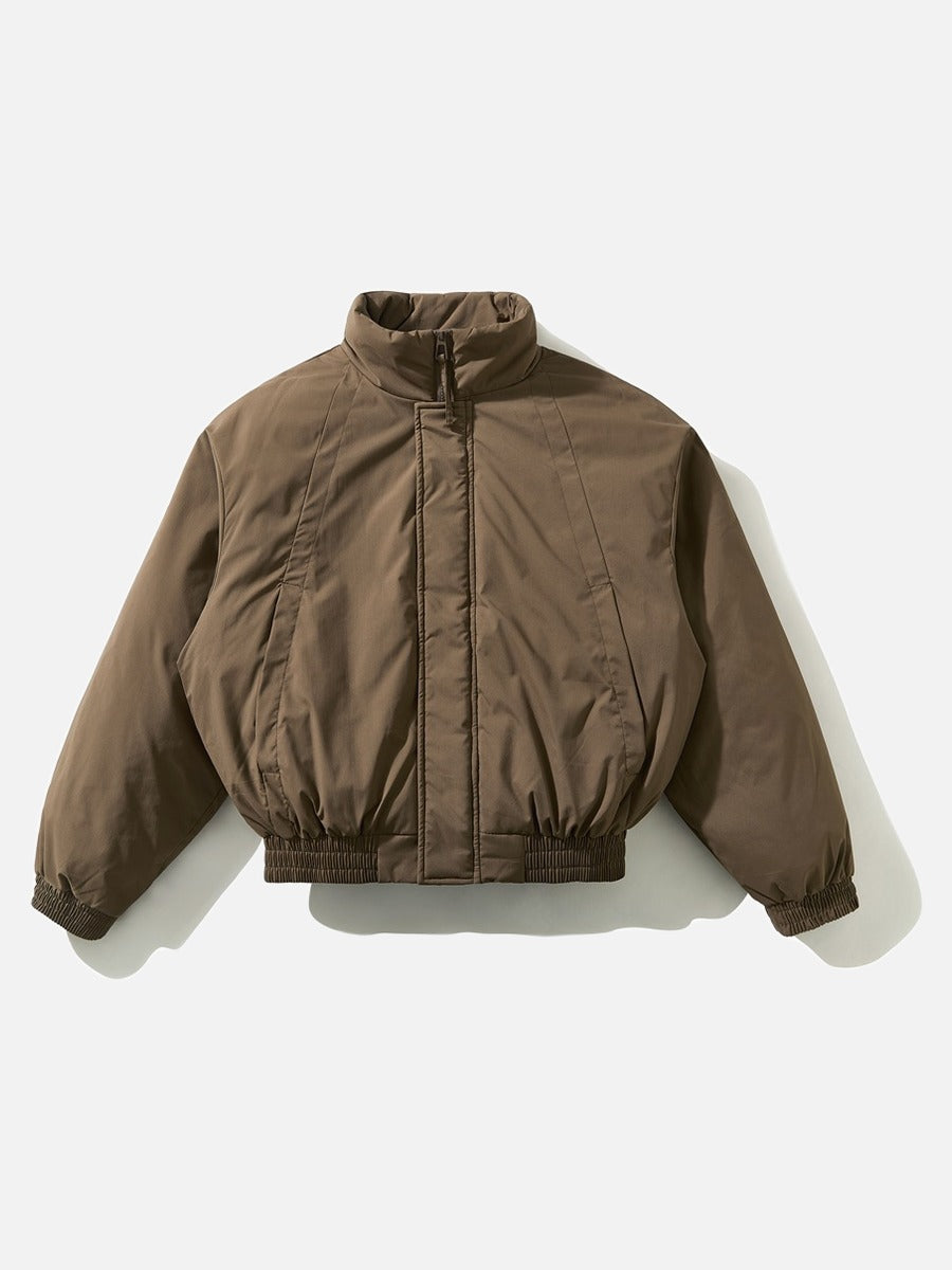 Cropped Light Grey Padded Bomber Jacket