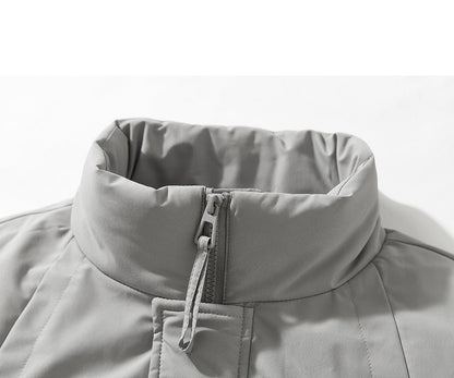Light grey padded bomber jacket with ribbed cuffs and hem