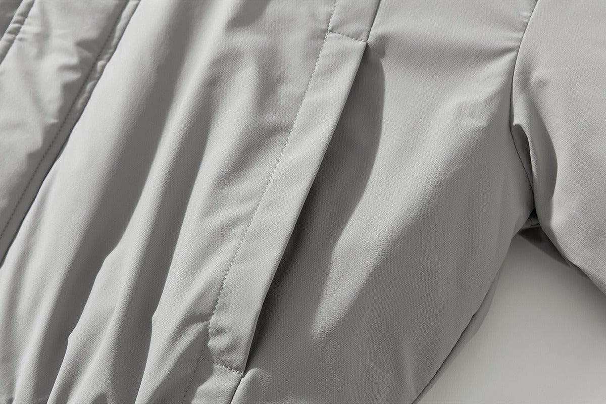 Cropped bomber jacket showing its front zip fastening