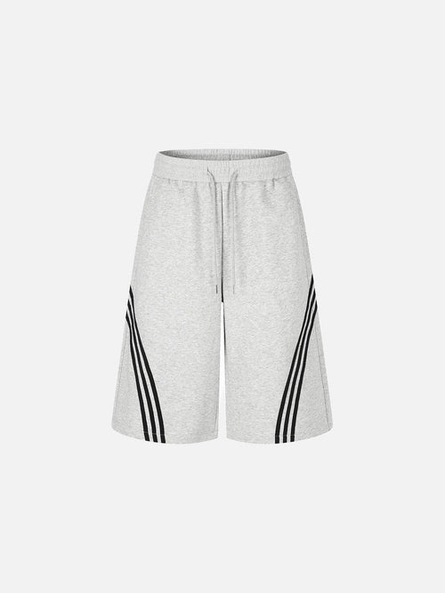 Front view of striped wide-leg shorts with a relaxed everyday streetwear fit