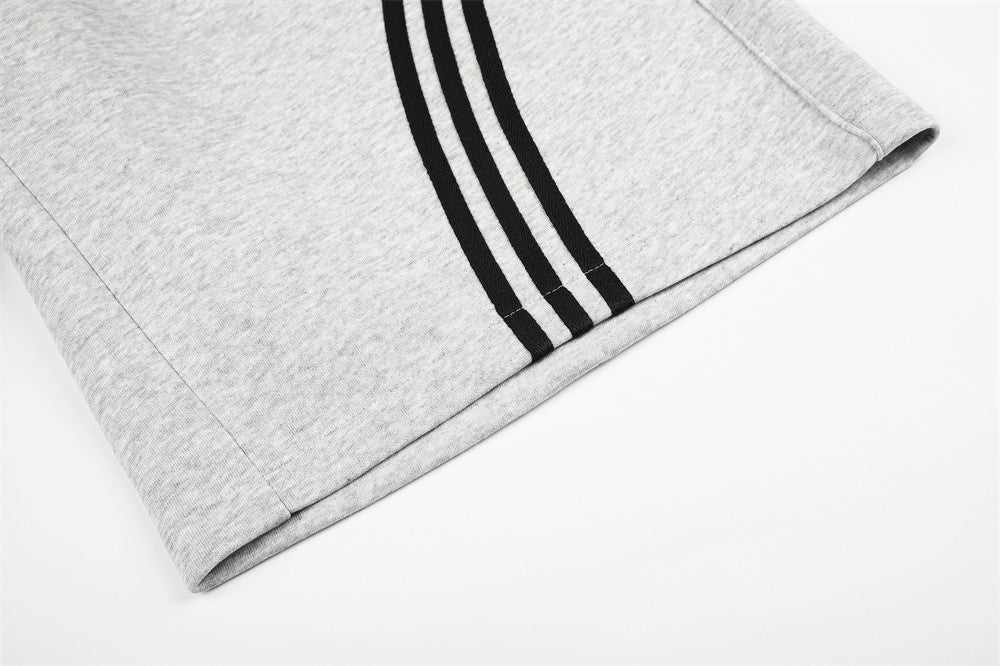 Angled view of striped wide-leg shorts highlighting the wide-leg shape