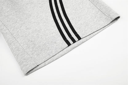 Angled view of striped wide-leg shorts highlighting the wide-leg shape
