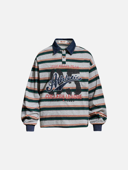 Oversized Striped Graphic Polo Shirt