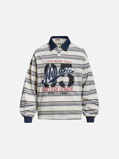 Oversized Striped Graphic Polo Shirt