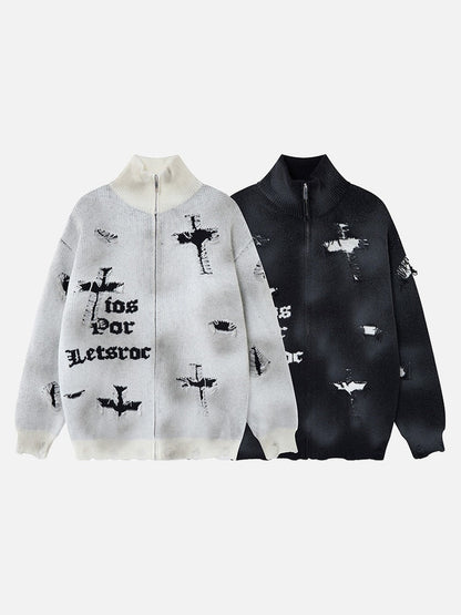 Full view of the cross graphic sweater