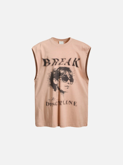 Back view of cotton jersey muscle tee with sleeveless cut