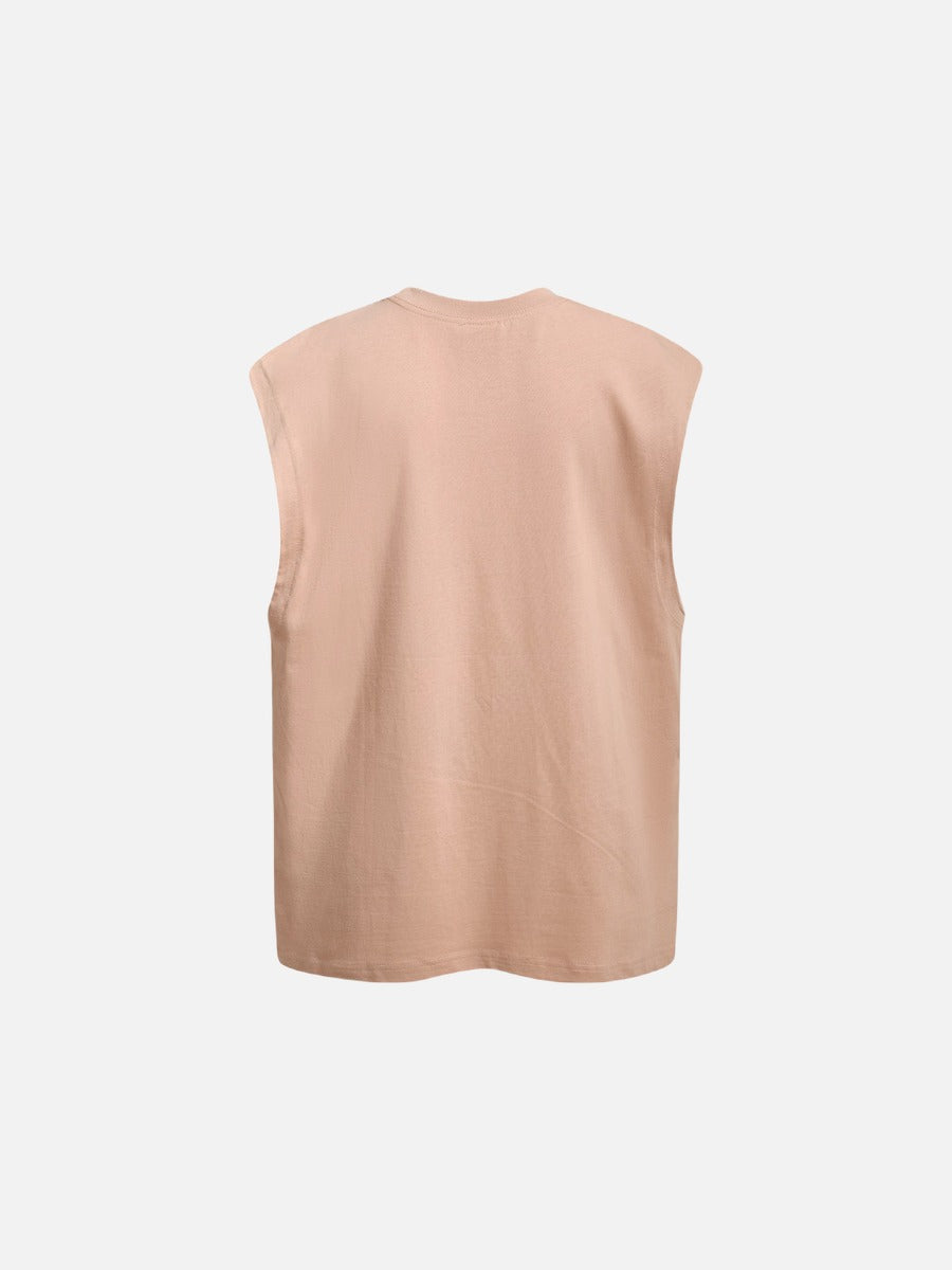 Neckline detail of cotton jersey muscle tee