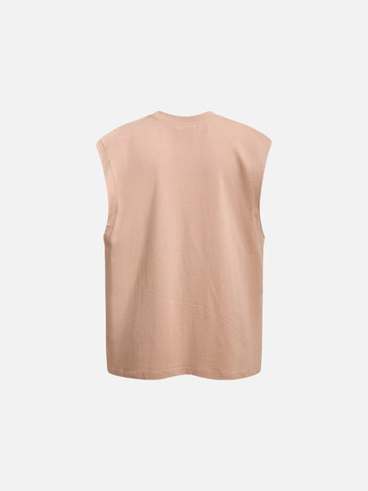 Neckline detail of cotton jersey muscle tee