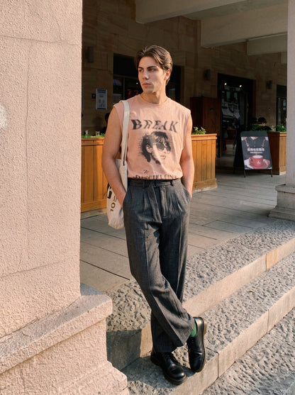 Side view of sleeveless muscle tee in soft cotton jersey