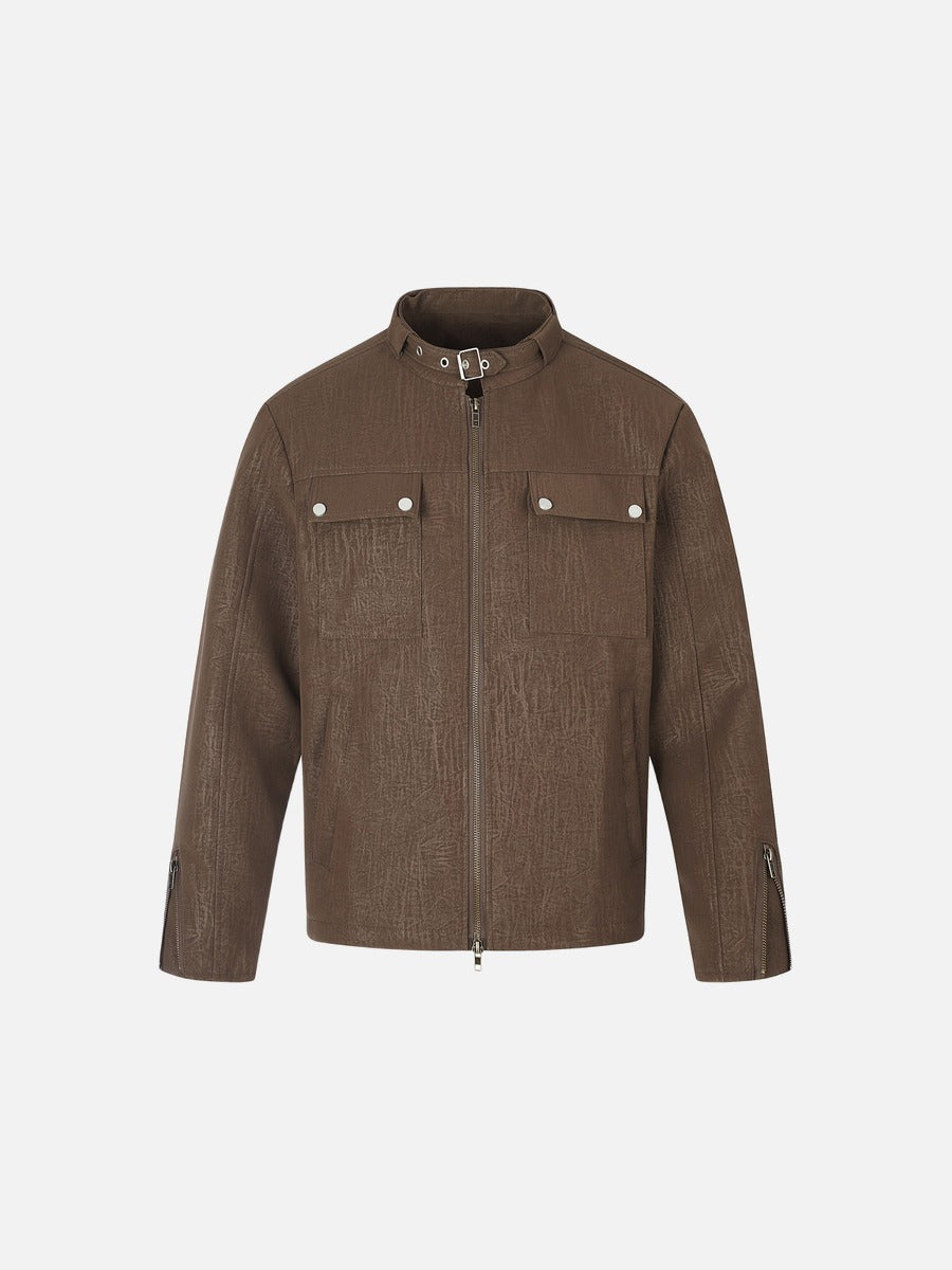 Distressed Brown Boxy Jacket Textured Streetwear