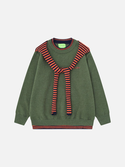 Draped Knit Sweater With Stripes In Olive And Navy