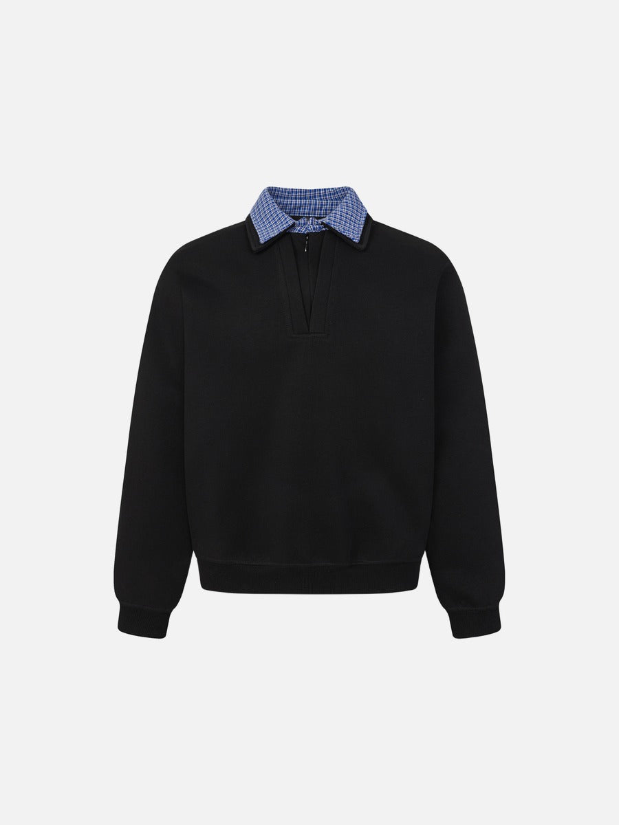 Plaid Collar Long-Sleeve Sweatshirt
