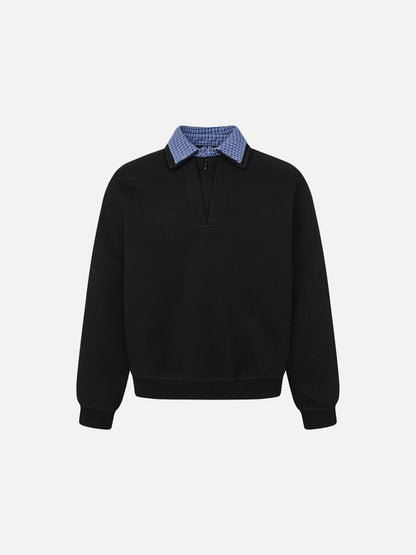 Plaid Collar Long-Sleeve Sweatshirt