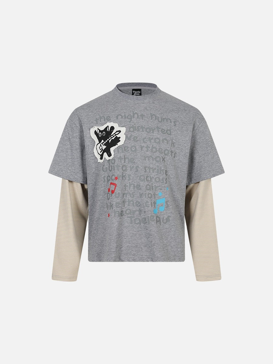 Oversized graphic T-shirt featuring a cartoon cat design