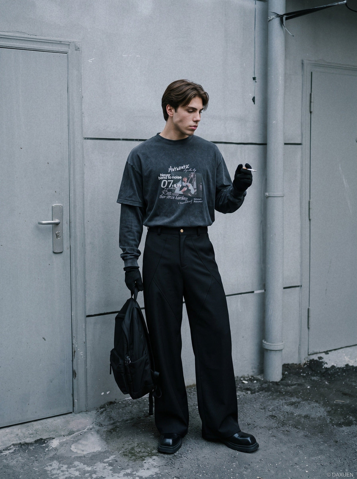 Faded grey layered graphic T-shirt showing the front graphic