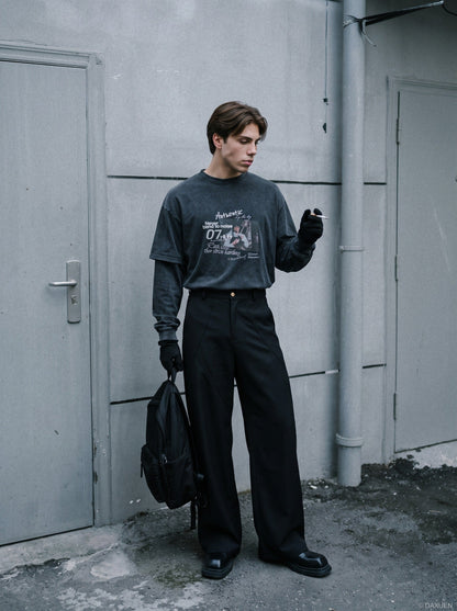 Faded grey layered graphic T-shirt showing the front graphic