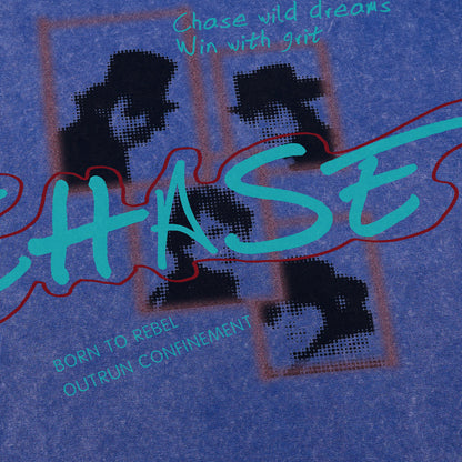 Fabric close-up of oversized T-shirt with pixelated graphic design
