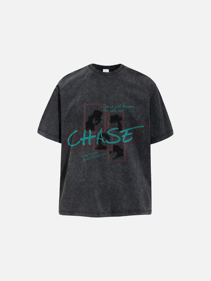 Back view of oversized graphic T-shirt in faded pixel print