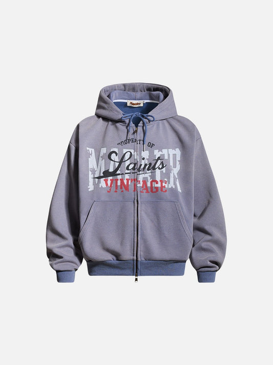 Gradient graphic hooded jacket displayed from the front