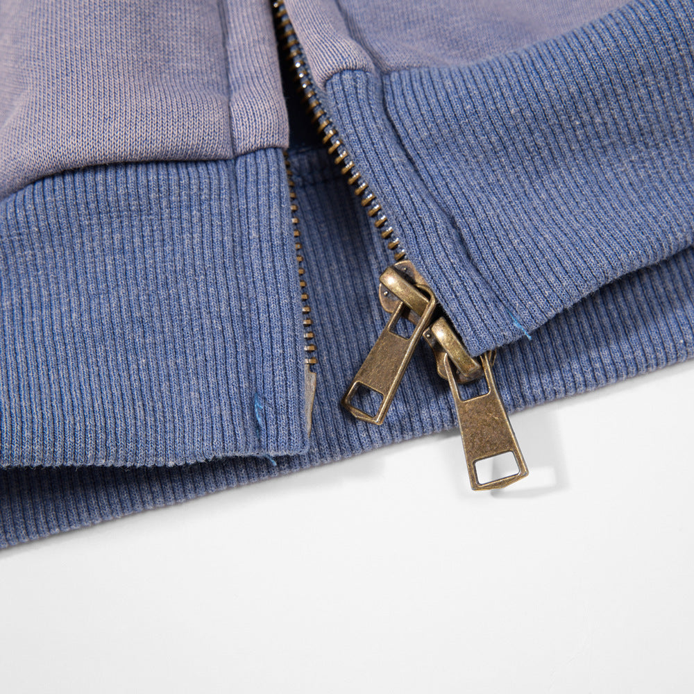 Side view of a gradient graphic hooded jacket