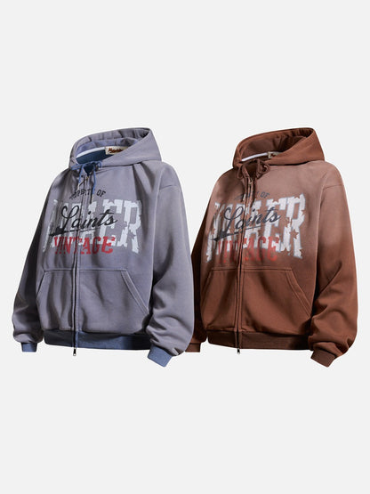 Back view of the gradient graphic hooded jacket