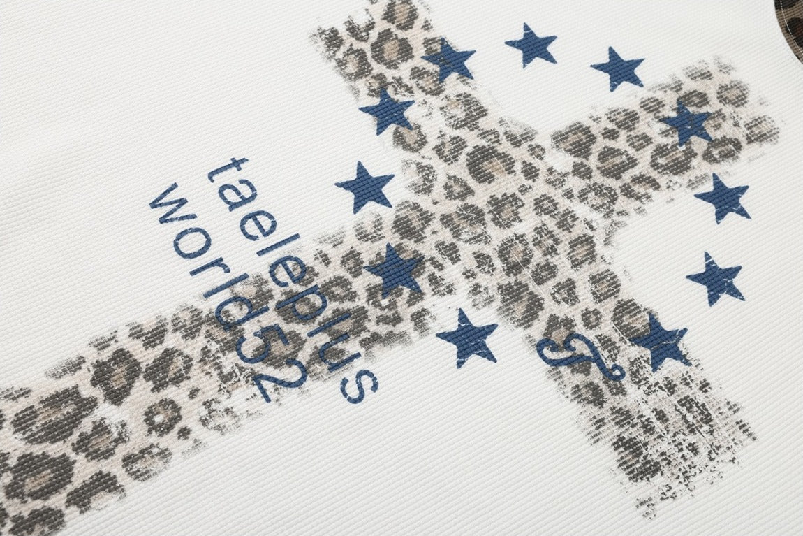 Leopard print graphic T-shirt suitable for layering in cooler weather