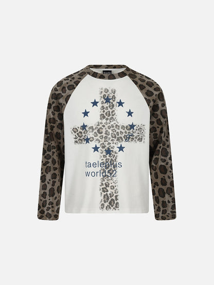 Leopard Print Cross Graphic Long-Sleeve T-Shirt