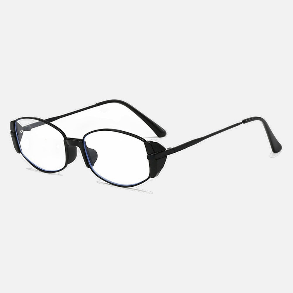 Oval metal sunglasses displayed folded