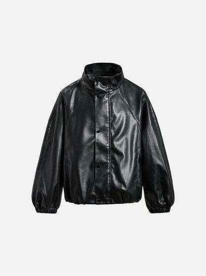 Oversized Black Faux Leather Bomber Jacket