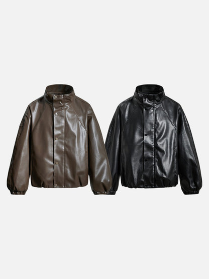 Full-length view of the oversized black bomber jacket