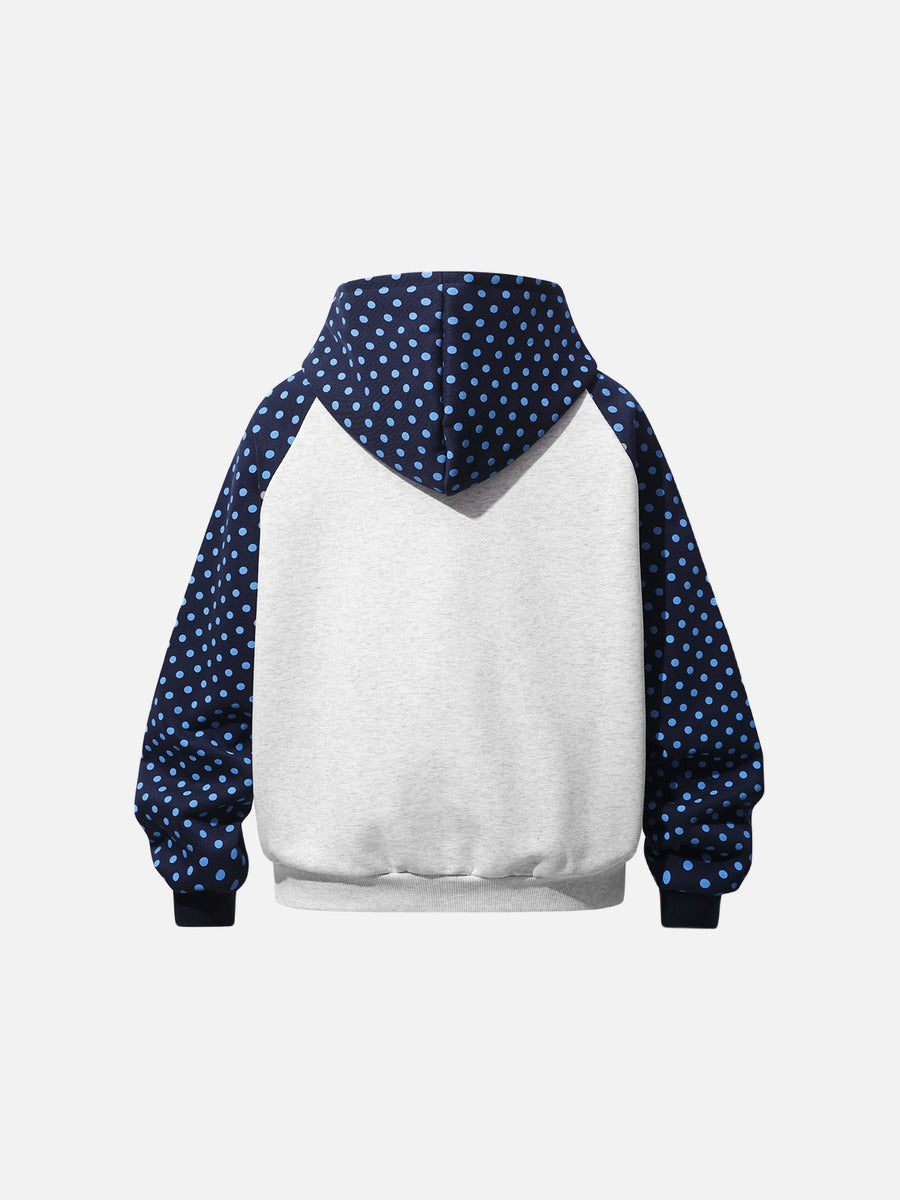 Polka dot raglan hoodie styled for a casual everyday outfit
