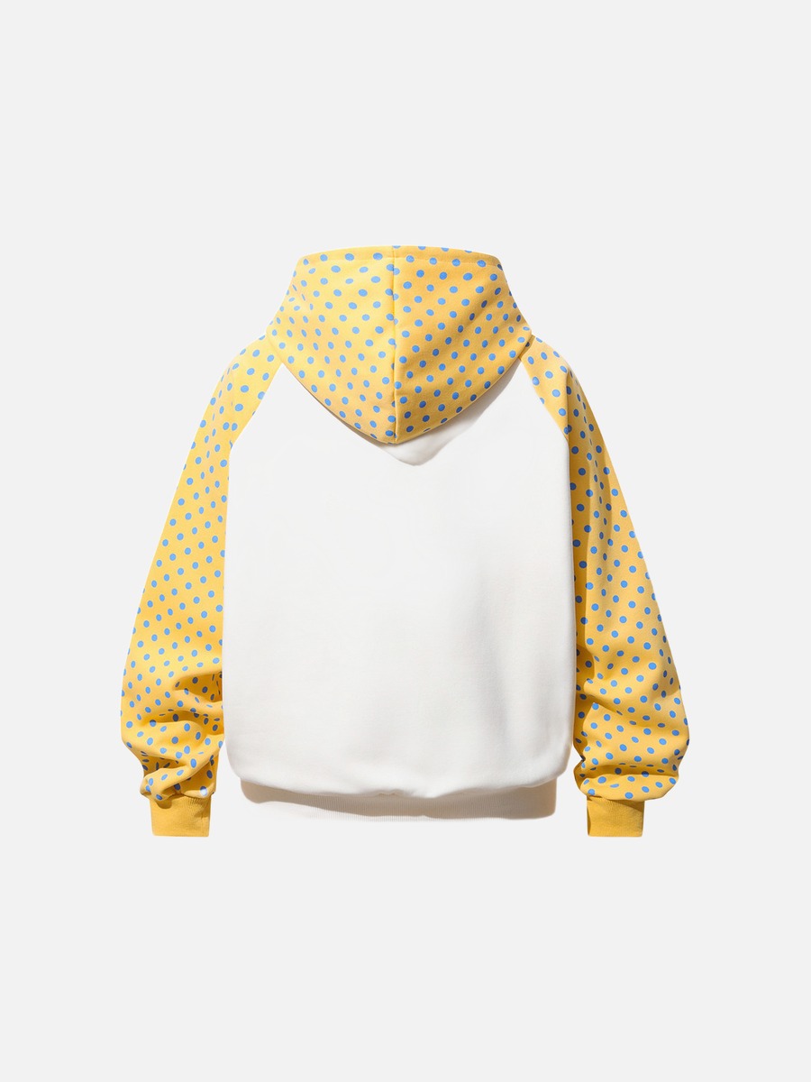 Full-length view of the graphic script raglan hoodie