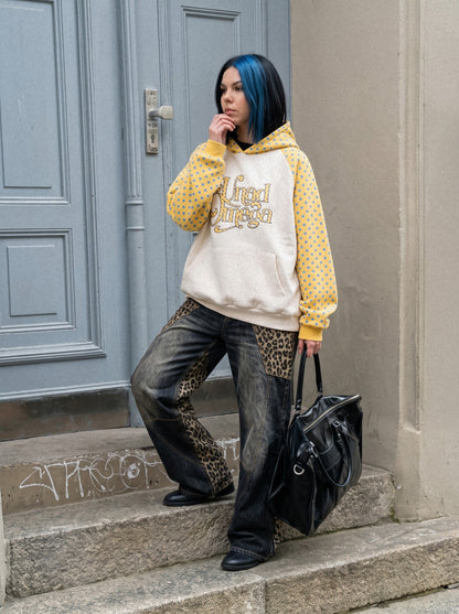 Back view of the polka dot raglan hoodie