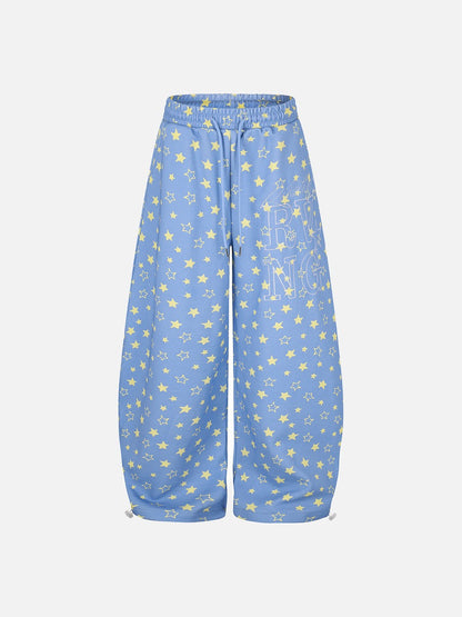 Wide-Leg Star Print Trousers With Drawstring Waist