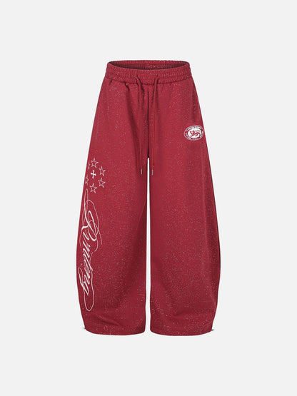 Wide-Leg Embroidered Sweatpants in Fleece