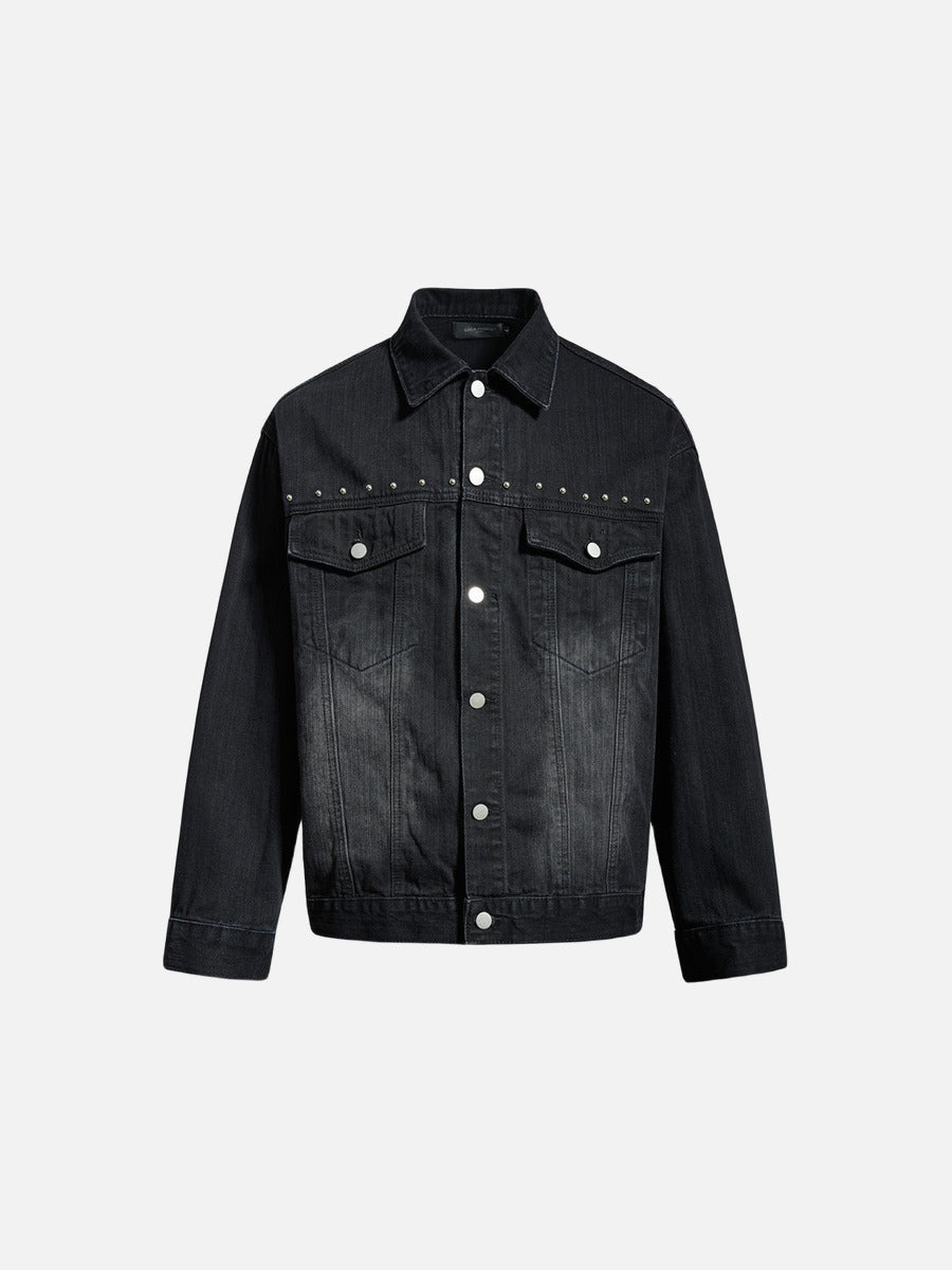 Studded vintage denim jacket in black with metal detailing