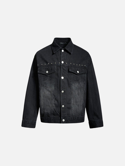 Studded vintage denim jacket in black with metal detailing