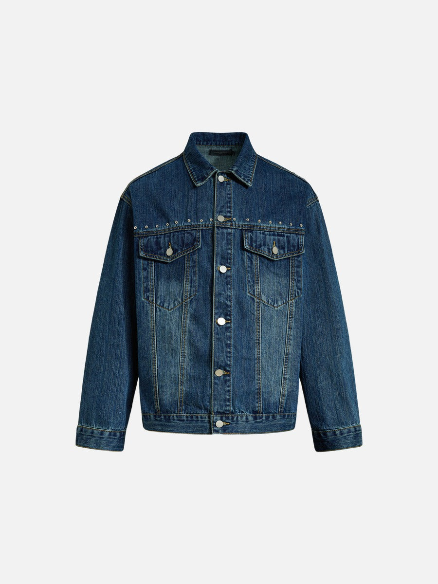 Studded vintage denim jacket in blue with metal detailing