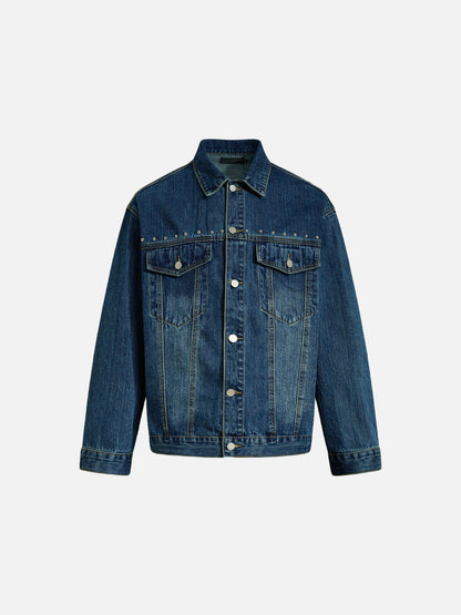 Studded vintage denim jacket in blue with metal detailing