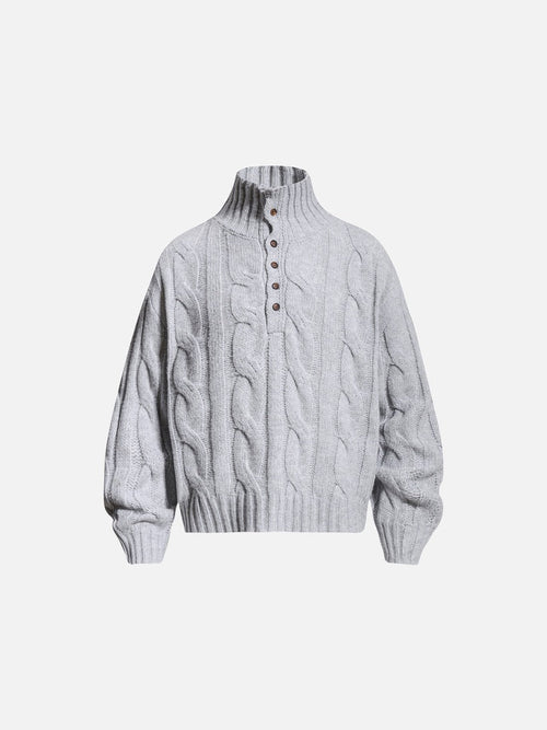 Cable knit mock neck jumper shown from the front