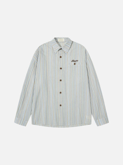 Striped Button-Up Shirt Relaxed Fit Cotton Blend