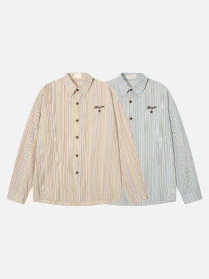 Side view of the striped shirt showing the relaxed silhouette