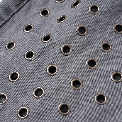Relaxed wide-leg silhouette of grey jeans from the front