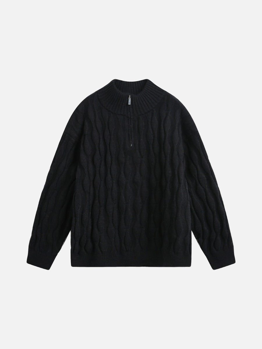 Wavy Cable Knit Mock Neck Jumper