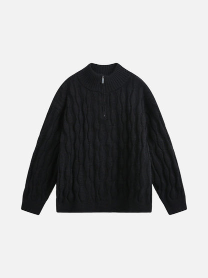 Wavy Cable Knit Mock Neck Jumper