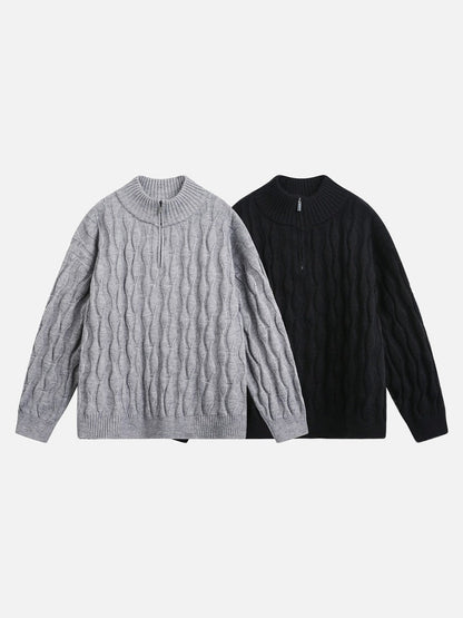 Wavy cable knit jumper showing the hem and relaxed shape